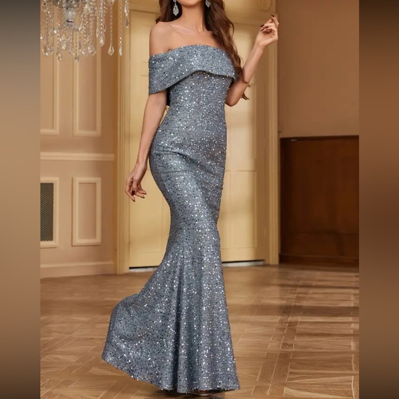 Luxe one shoulder sequinsparty formal wedding gown dress